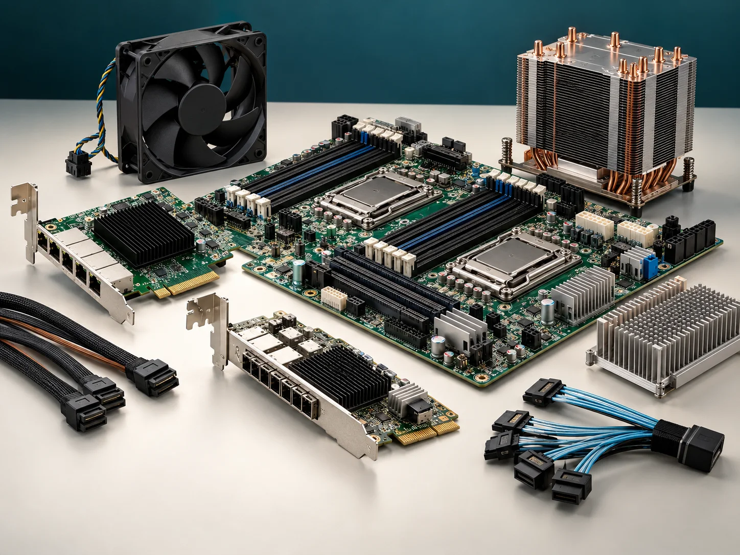 Server motherboards, network cards, cooling and cables